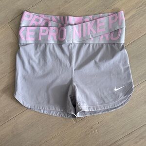 Nike Pro Intertwist 3” Shorts in Gray with Pink Logo